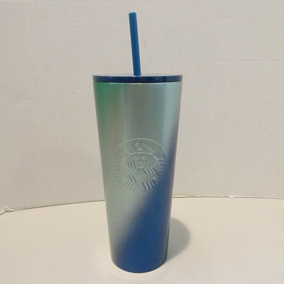 Starbucks Holiday 2021 Blue Green Ombre Venti Tumbler 24oz NEW Stainless Steel